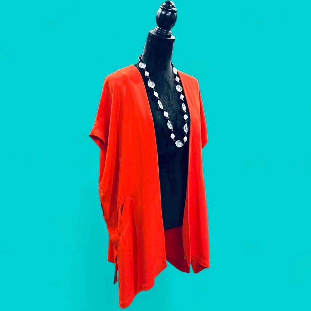 Recreo San Miguel Red Oversized Cape Cardigan Duster Small Made in Mexico